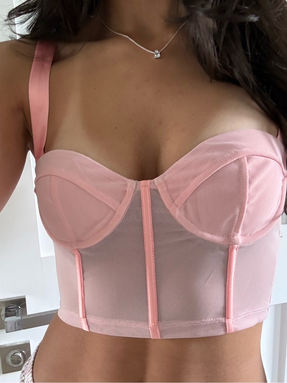 White Fox Boutique Blush Pink Mesh Longline Bustier